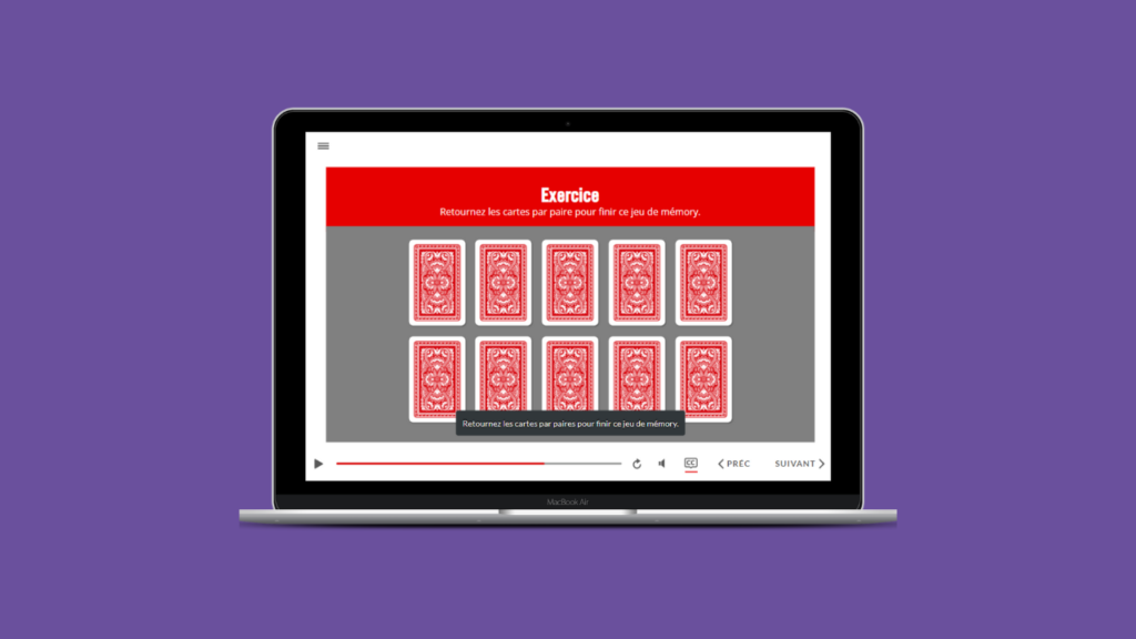 Un ordinateur portable ouvert sur un module e-learning sur la connaissance de la clientèle publique créé par l'agence digital learning Formaxis
