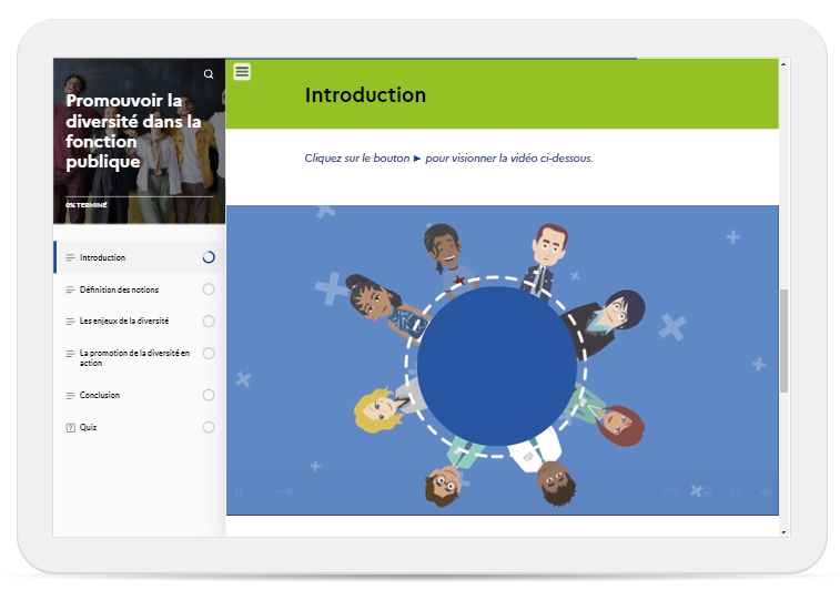 Ecran d'introduction du module e-learning "Promouvoir la diversité dans la fonction publique"